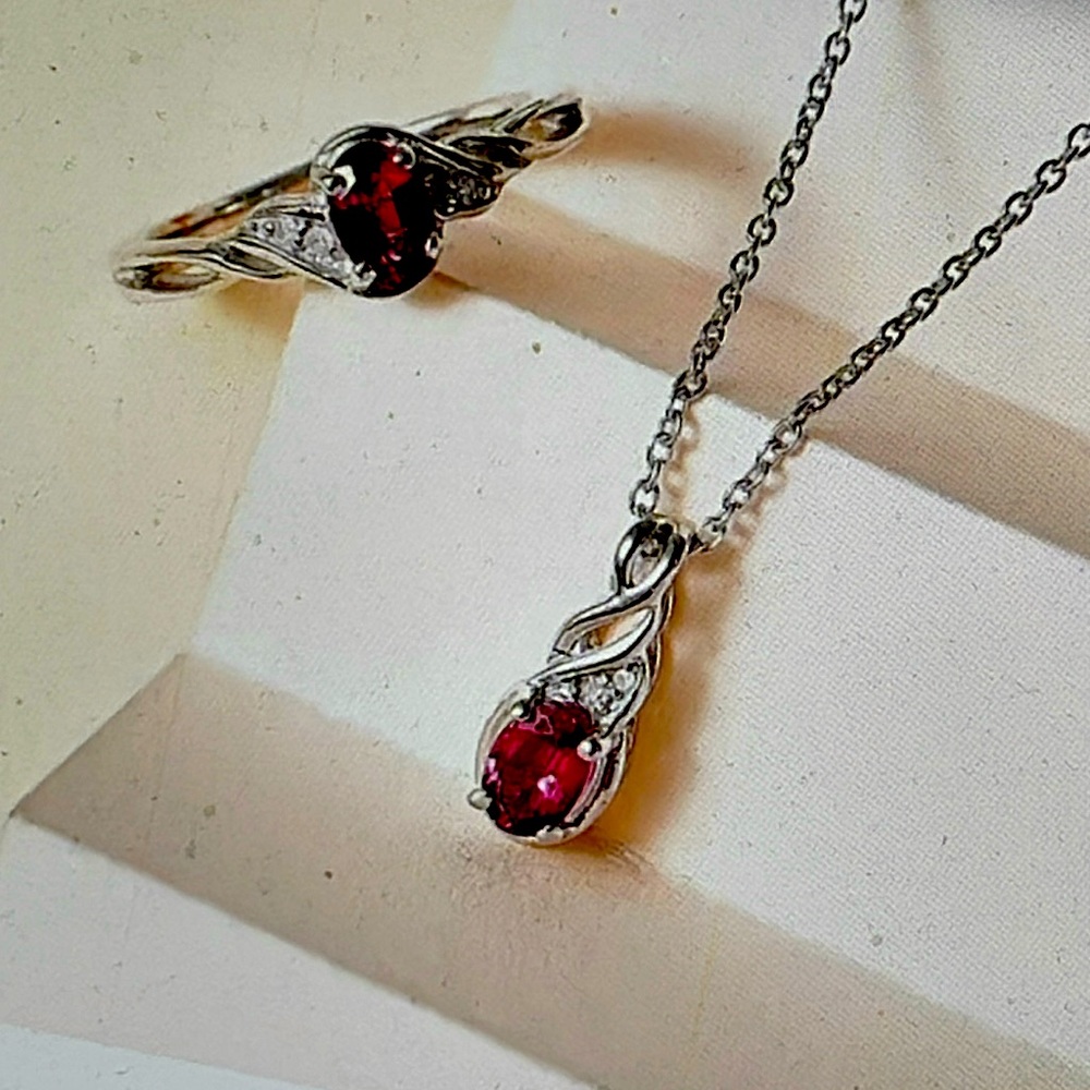 Ofiki Rubellite & Diamond Ring and Pendant Necklace